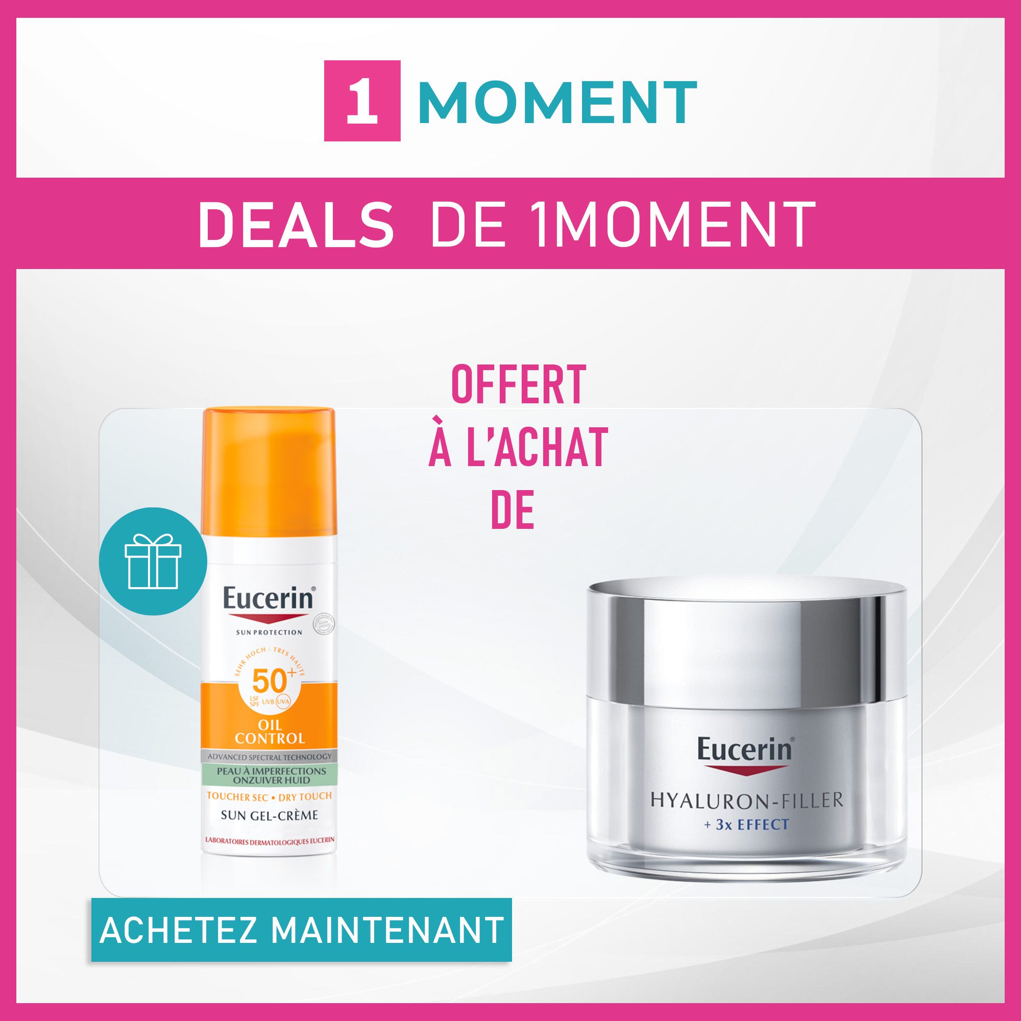 Eucerin Pack Promo Hyaluron-Filler jour 50ml Achete + OIL CONTROL SPF 50+ TOUCHER SEC 50ml Offert