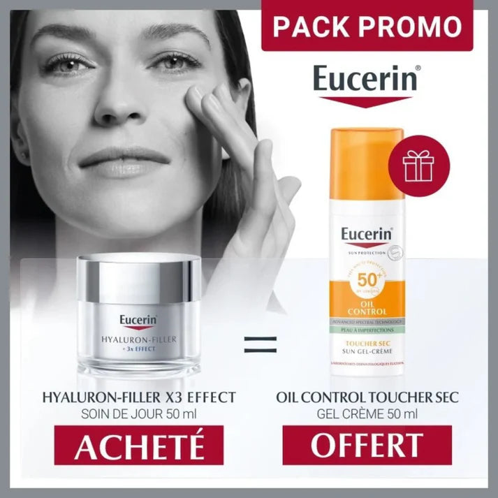 Eucerin Pack Promo Hyaluron-Filler jour 50ml Achete + OIL CONTROL SPF 50+ TOUCHER SEC 50ml Offert