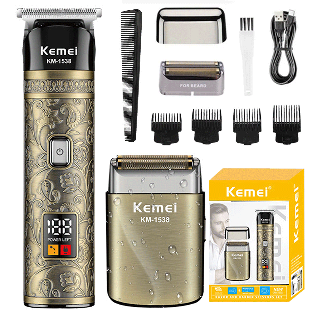 KEMEI km-1538 rasoir électrique ensemble de tondeuse à cheveux métal étanche Usb charge Rechargeable tête rasoir
