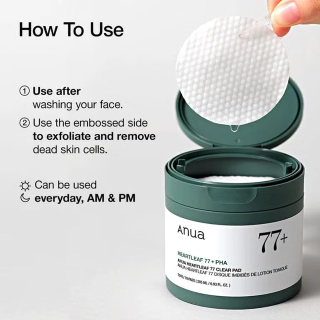 ANUA - Heartleaf 77% Toner Pad - Soin PHA pour peaux mortes - Exfoliation quotidienne - (70 feuilles)