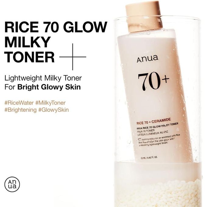 ANUA Rice 70 Glow Milky Toner - Toner Éclat & Hydratation à l’Extrait de Riz – 250ml