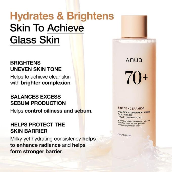 ANUA Rice 70 Glow Milky Toner - Toner Éclat & Hydratation à l’Extrait de Riz – 250ml