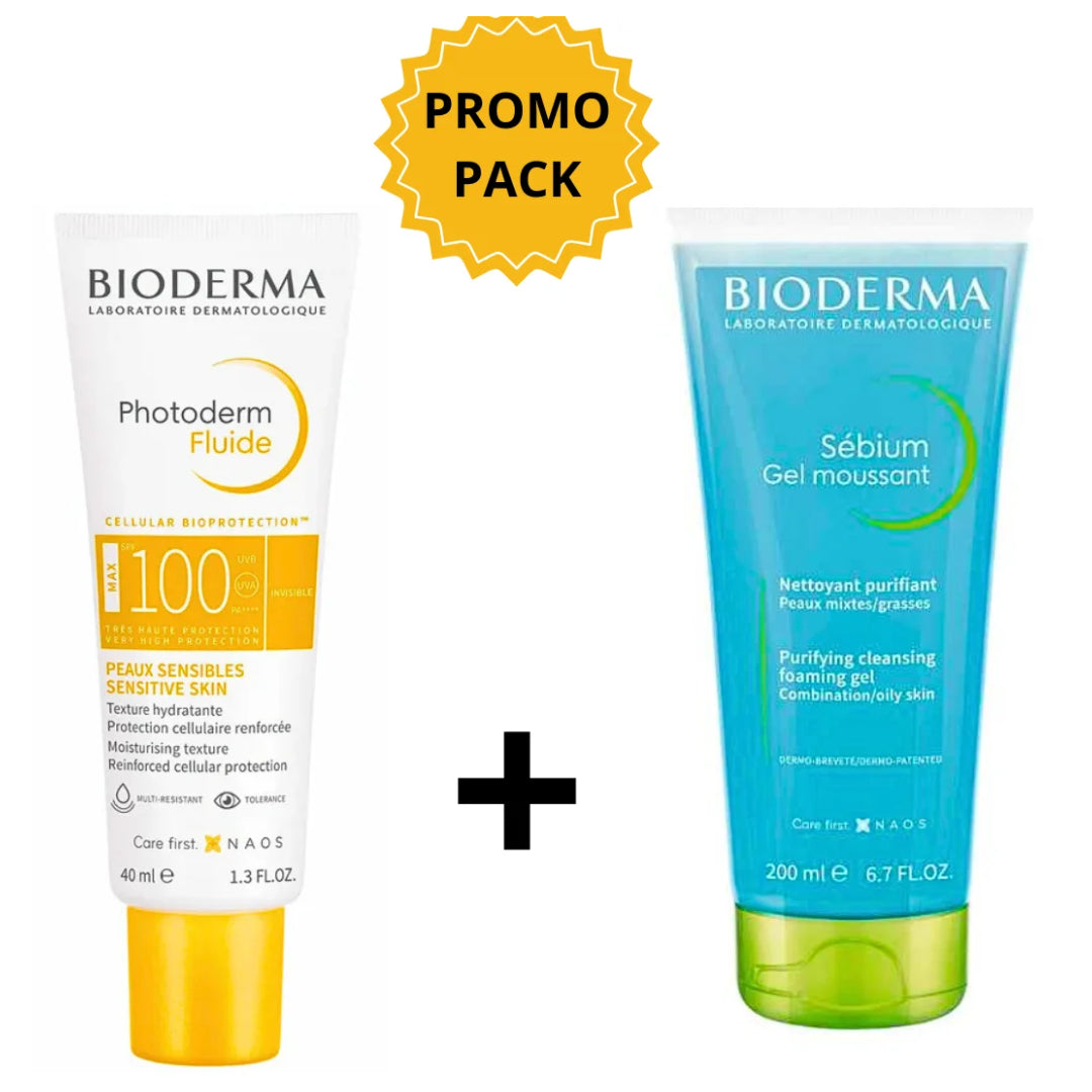 BIODERMA PACK PHOTODERM FLUIDE SPF100 INVISIBLE + SEBIUM GEL MOUSSANT