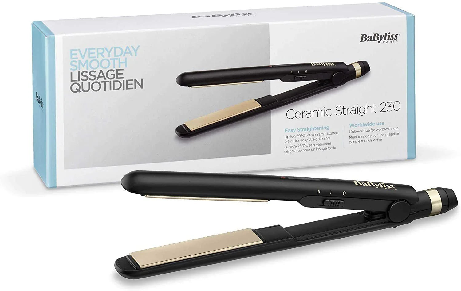 BaByliss Lisseur Ceramic Straight 230 avec Plaques Céramique et Multi-Voltage