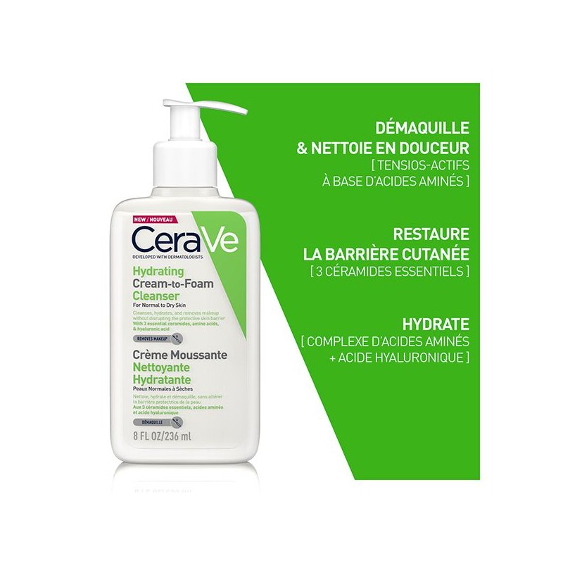 CeraVe Creme Moussante Nettoyante Hydratante Peau Normale a Seche – 236ml