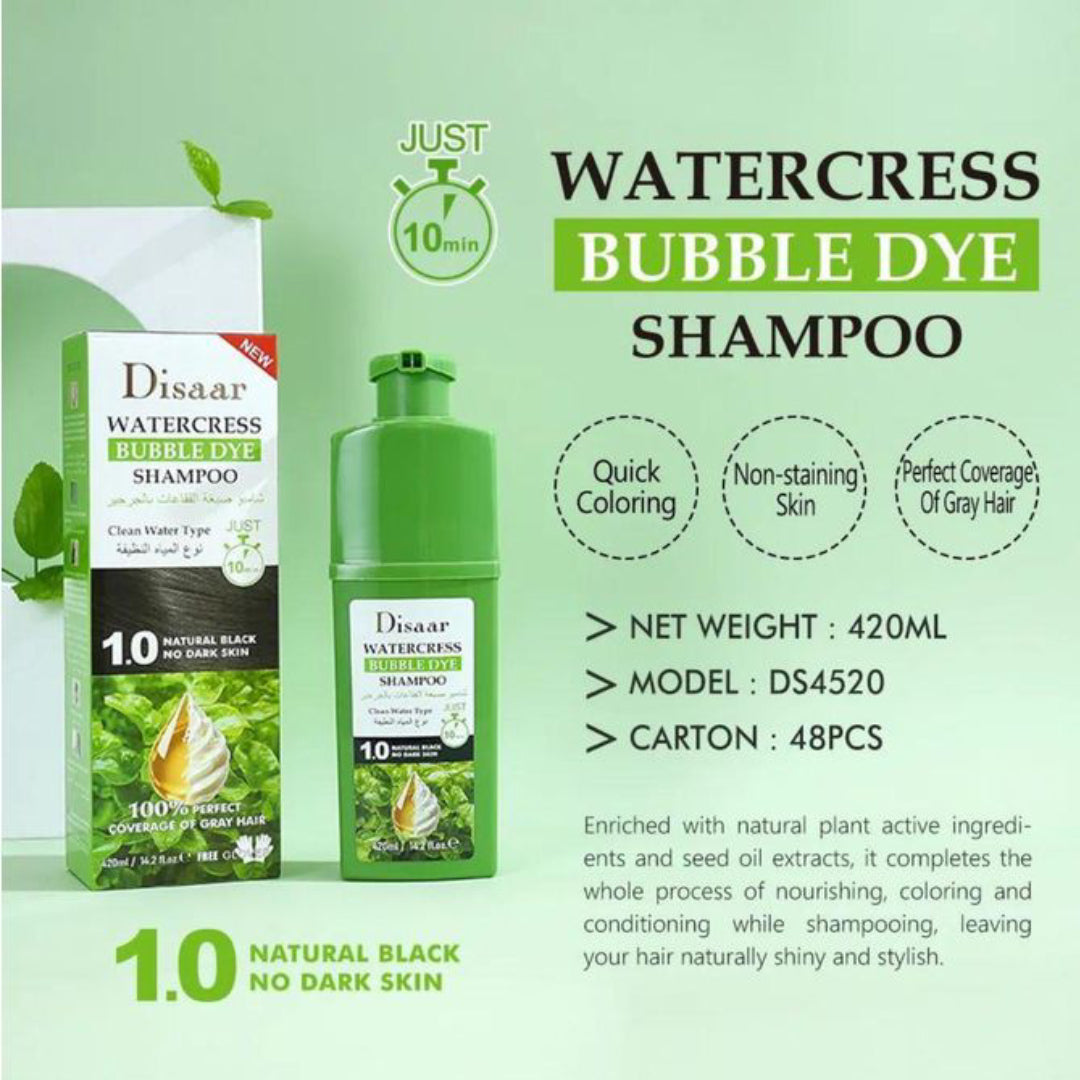 Disaar Shampoing Colorant Rapide pour cheveux, teinte Noir Naturel (1.0) | 420ml