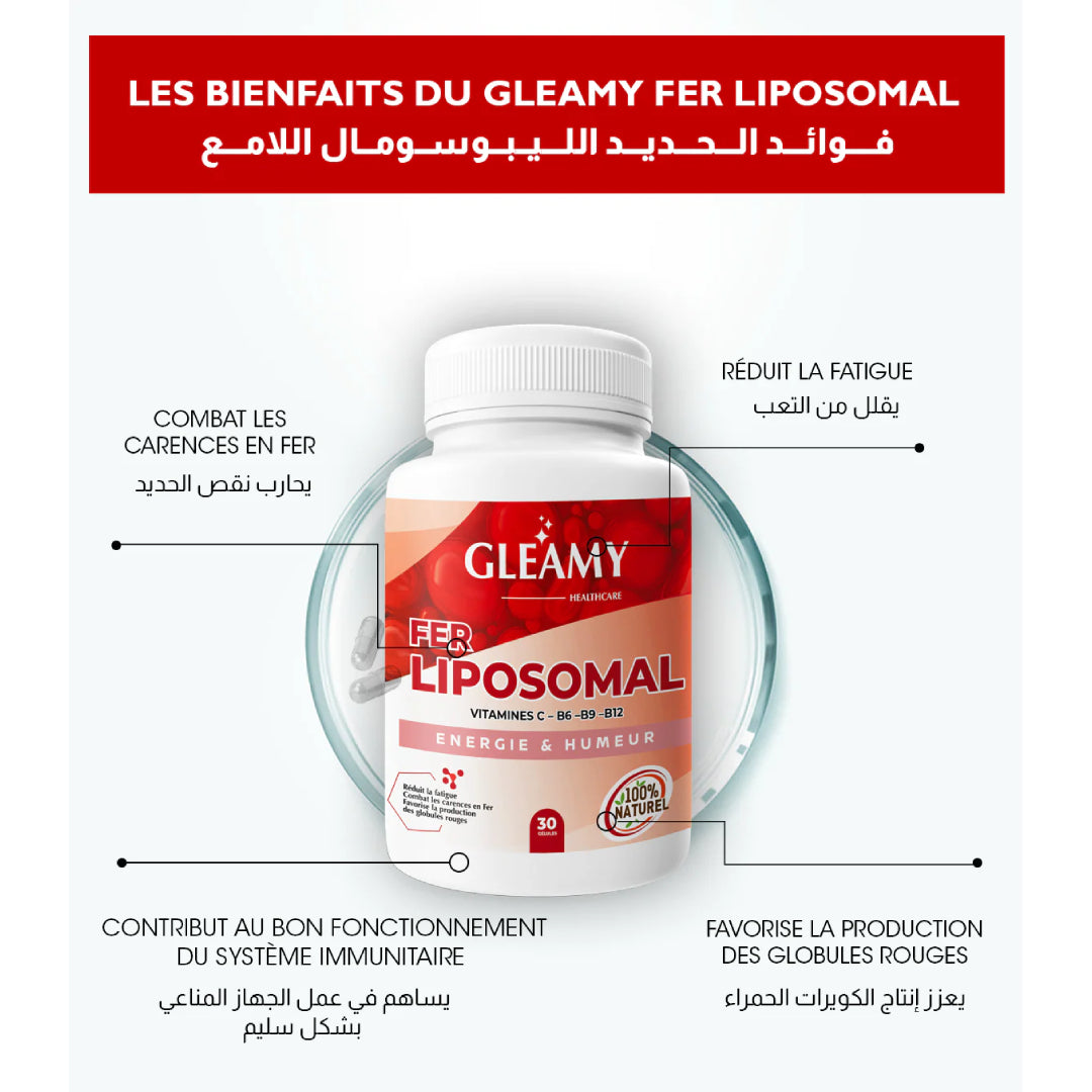 GLEAMY _ Gleamy Fer Liposomal Vitamines C - B6 - B9 - B12  / 30 Gelules