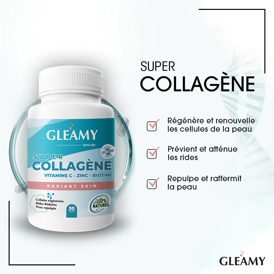 GLEAMY _ Gleamy SUPER COLLAGÈNE  Vitamines C - ZINC - BIOTINE  / 30 Gelules