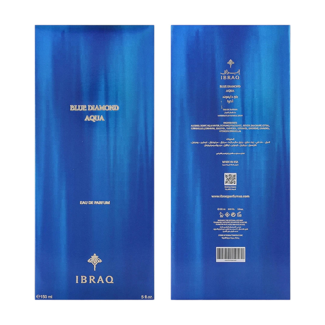 IBRAQ Bleu Diamant Aqua Eau de parfum Unisexe, 150 ML