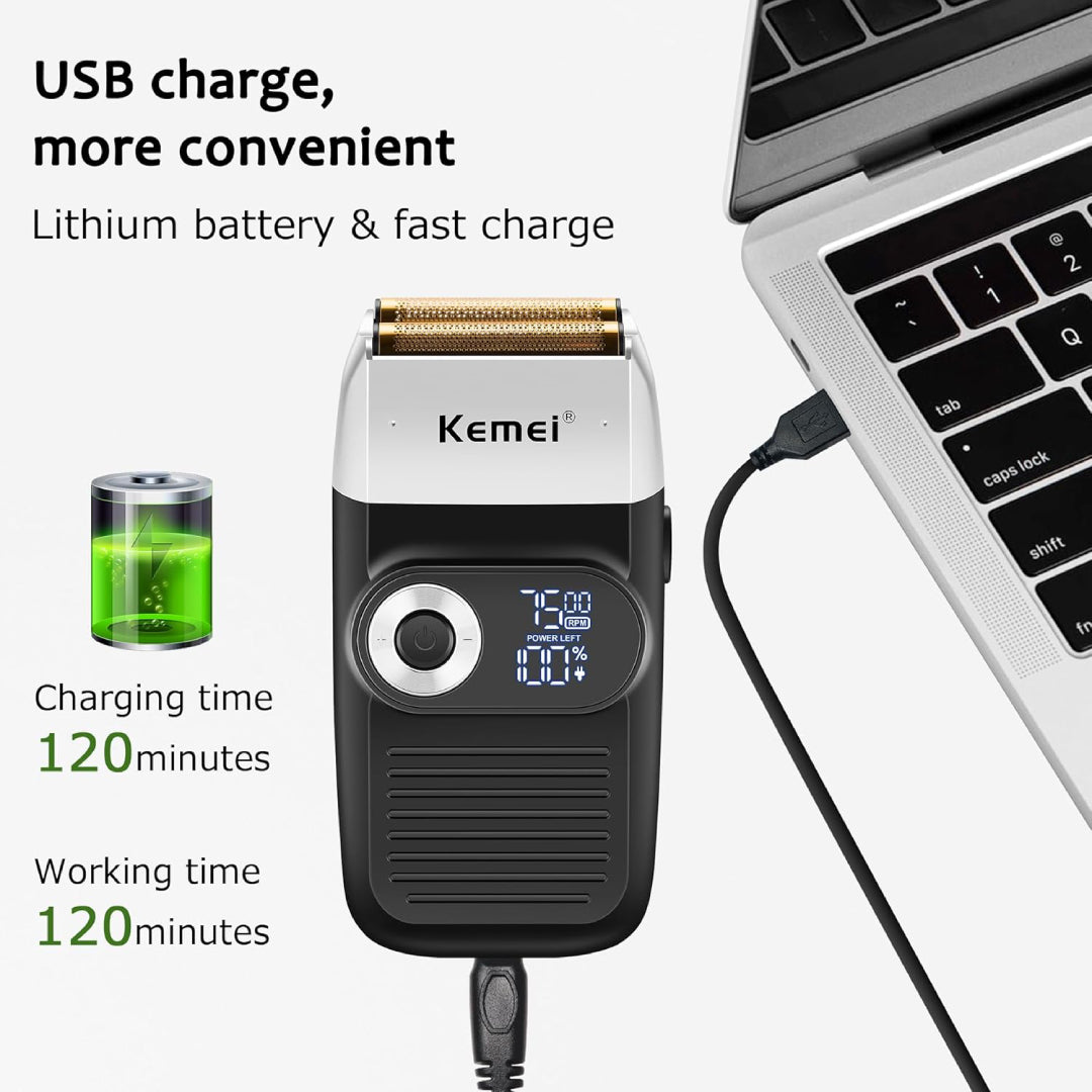Kemei KM-2026 - Rasoir électrique professionnel pour hommes, conçu pour les cheveux, la barbe et le rasage des têtes chauves