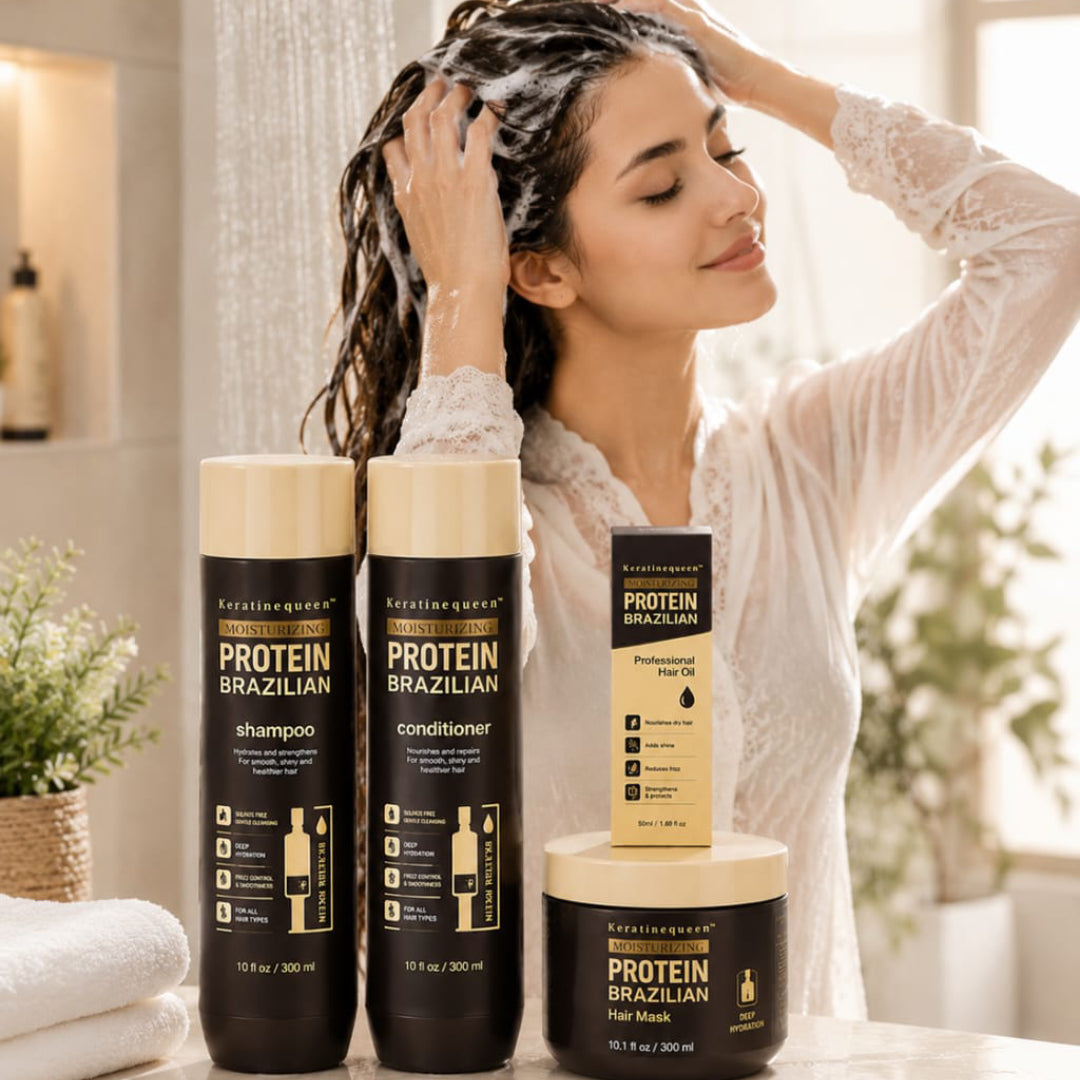 KERATINE QUEEN PACK Protein Brazilian Shampoing 250ml + Conditionner 250ml + Masque 200ml + Huile 50ml.