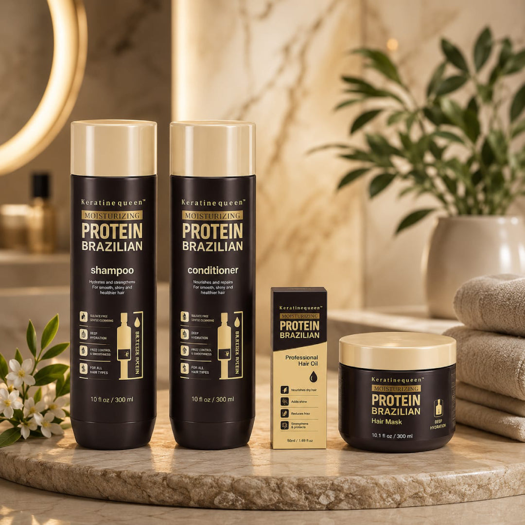 KERATINE QUEEN PACK Protein Brazilian Shampoing 250ml + Conditionner 250ml + Masque 200ml + Huile 50ml.