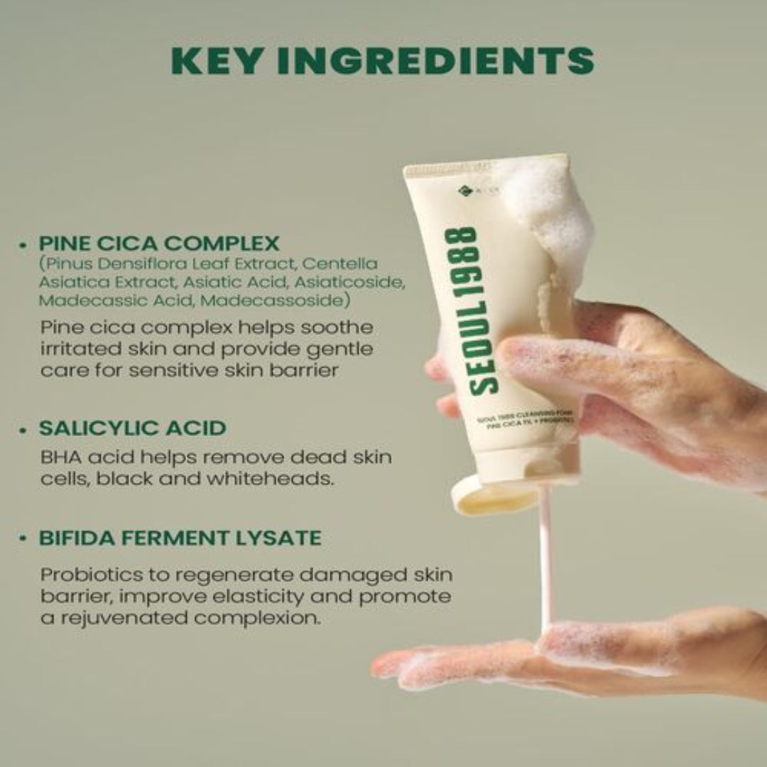 KSECRET – SEOUL 1988  CLEANSING FOAM : PINE CICA 1% + PROBIOTICS –  150 ml