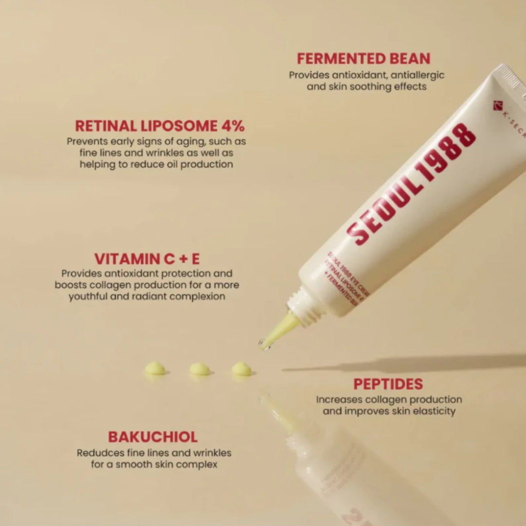 KSECRET – SEOUL 1988  Crème pour le Contour des Yeux au Rétinol et aux Enzymes de Haricots Eye Cream : Retinal Liposome 4% + Fermented Bean