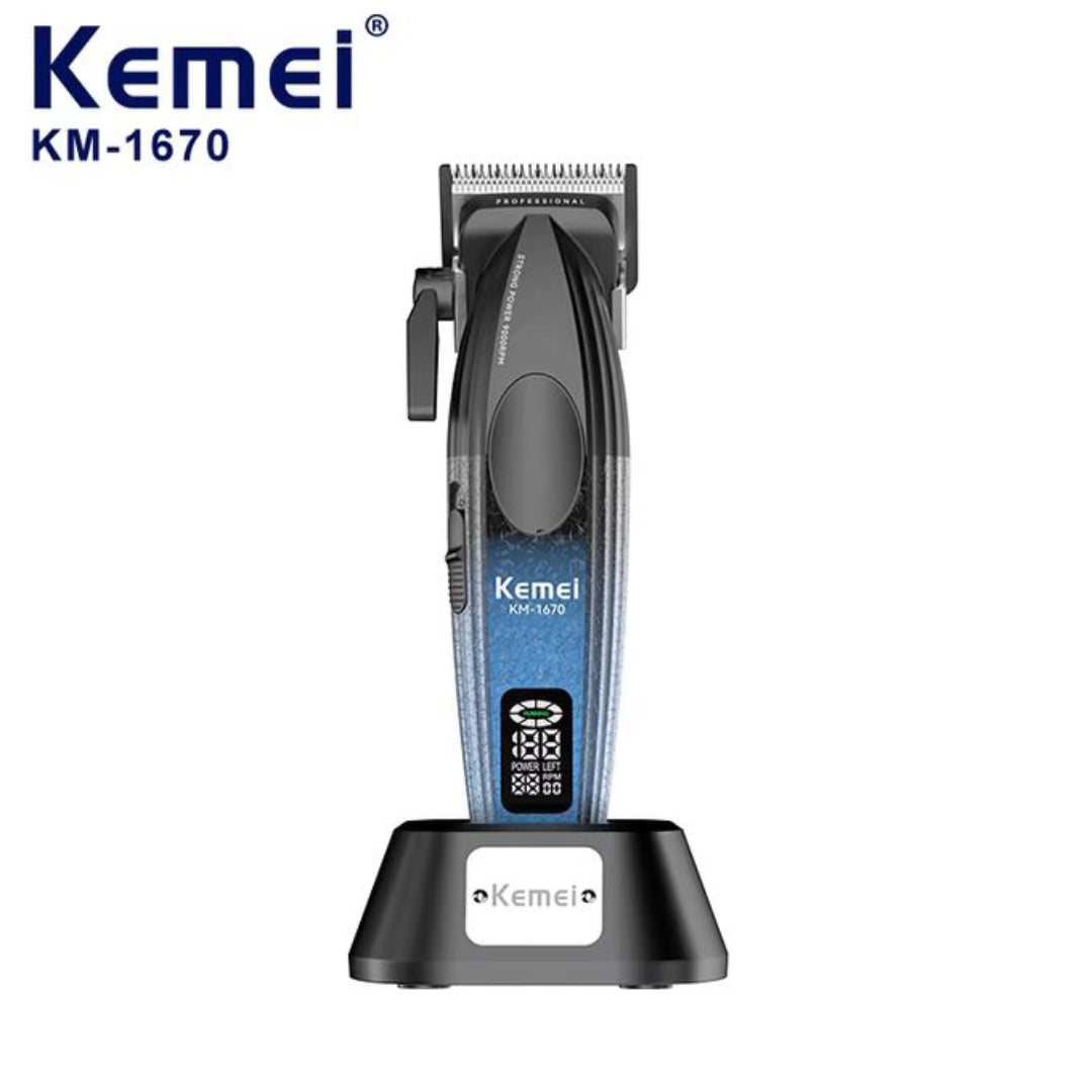 Kemei KM-1670 Tondeuse Professionnelle Sans Fil – 9000 RPM, Écran LED, Batterie Longue Durée