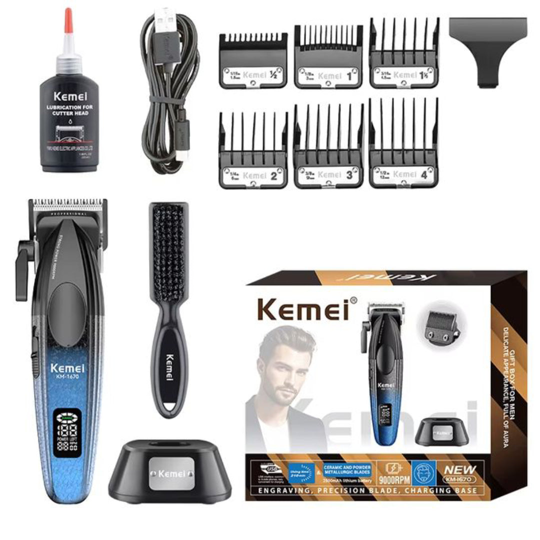Kemei KM-1670 Tondeuse Professionnelle Sans Fil – 9000 RPM, Écran LED, Batterie Longue Durée