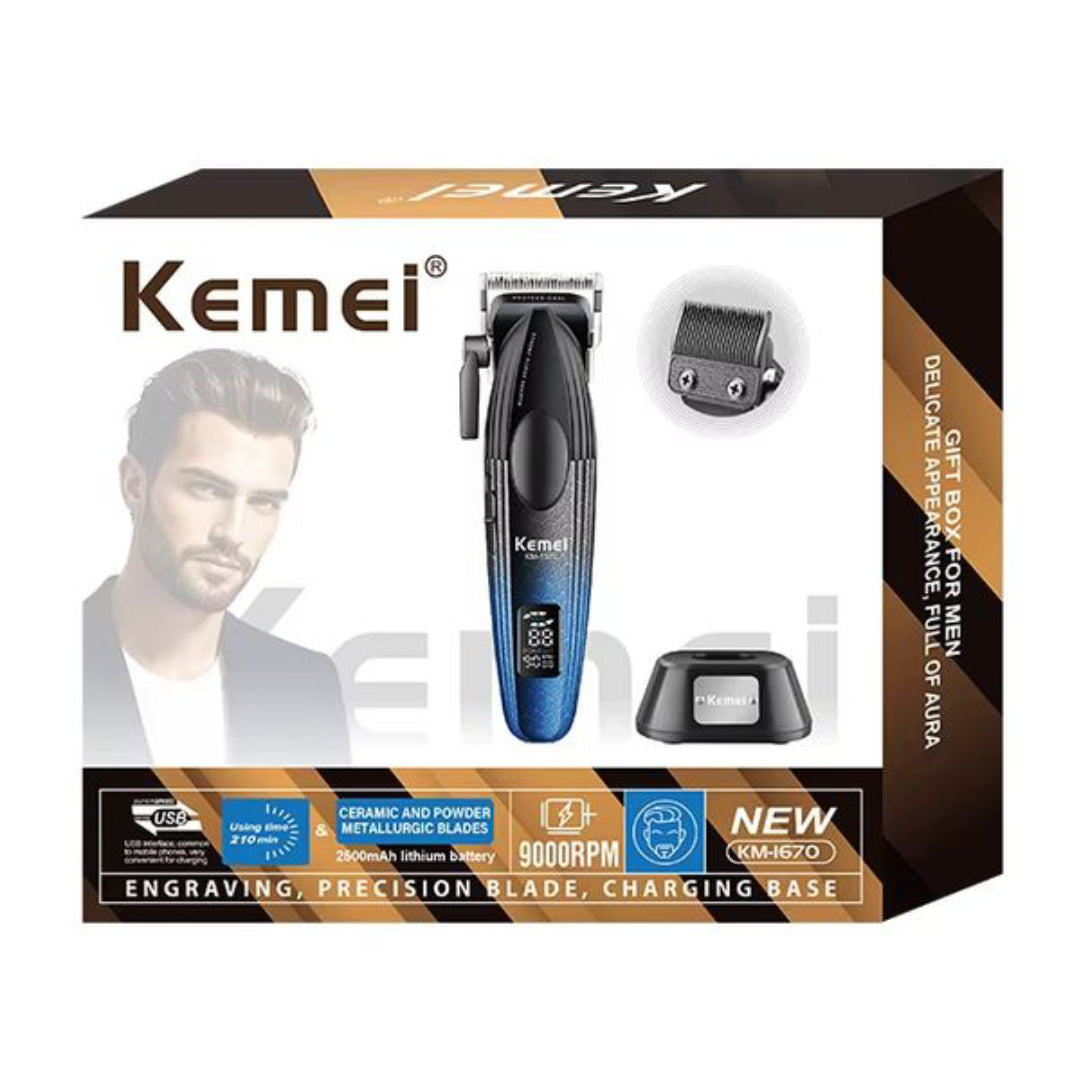 Kemei KM-1670 Tondeuse Professionnelle Sans Fil – 9000 RPM, Écran LED, Batterie Longue Durée