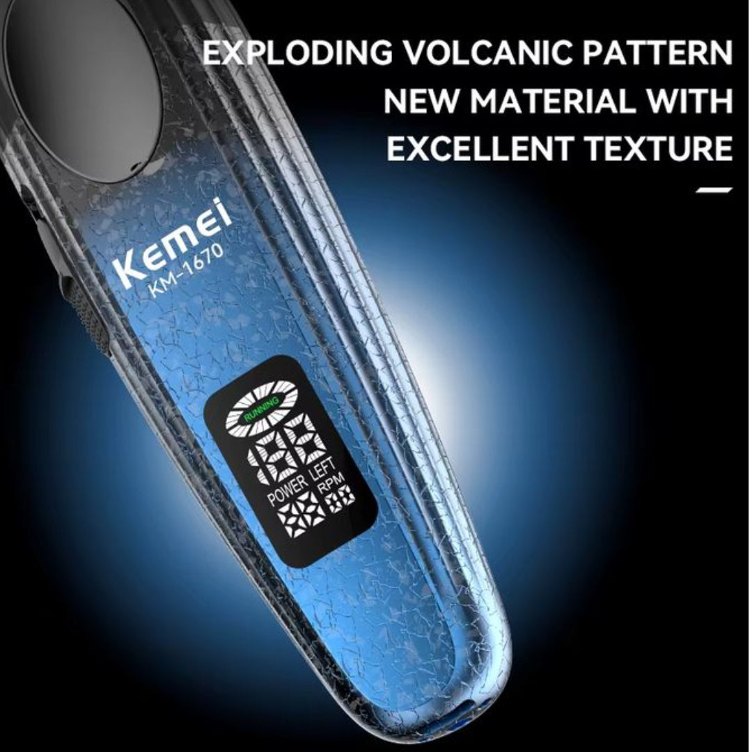 Kemei KM-1670 Tondeuse Professionnelle Sans Fil – 9000 RPM, Écran LED, Batterie Longue Durée