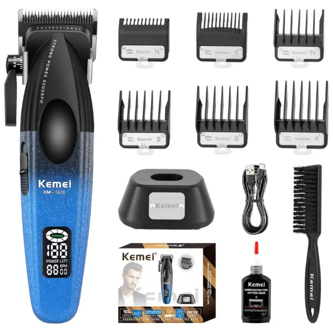 Kemei KM-1670 Tondeuse Professionnelle Sans Fil – 9000 RPM, Écran LED, Batterie Longue Durée