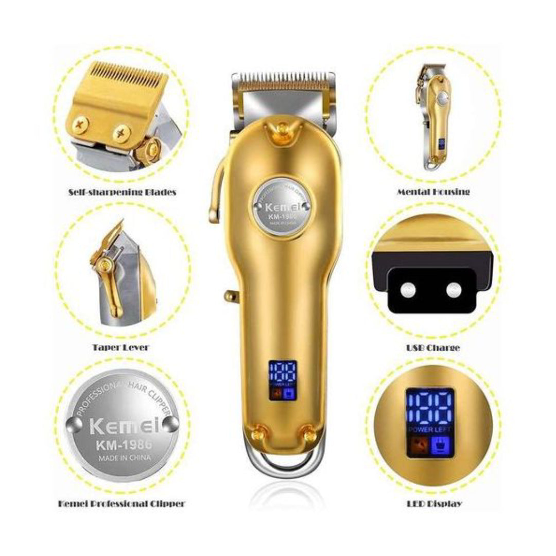 Kemei KM-1986 Tondeuse à cheveux professionnelle sans fil rechargeable silencieuse