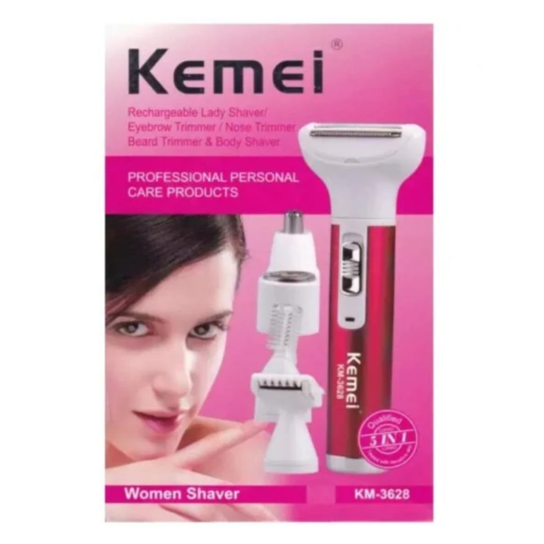 Kemei KM-3628 Épilateur Femme 5 en 1 – Rasoir Électrique Multifonction Indolore Rechargeable USB, Têtes Interchangeables