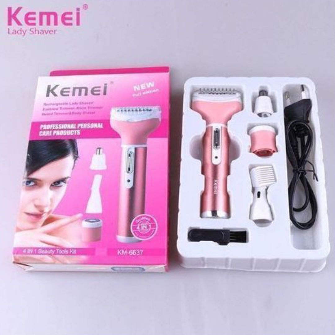 Kemei KM - 6637 Epilateur-Rasoir multifonctions - Rechargeable - 4 en 1 - Rose