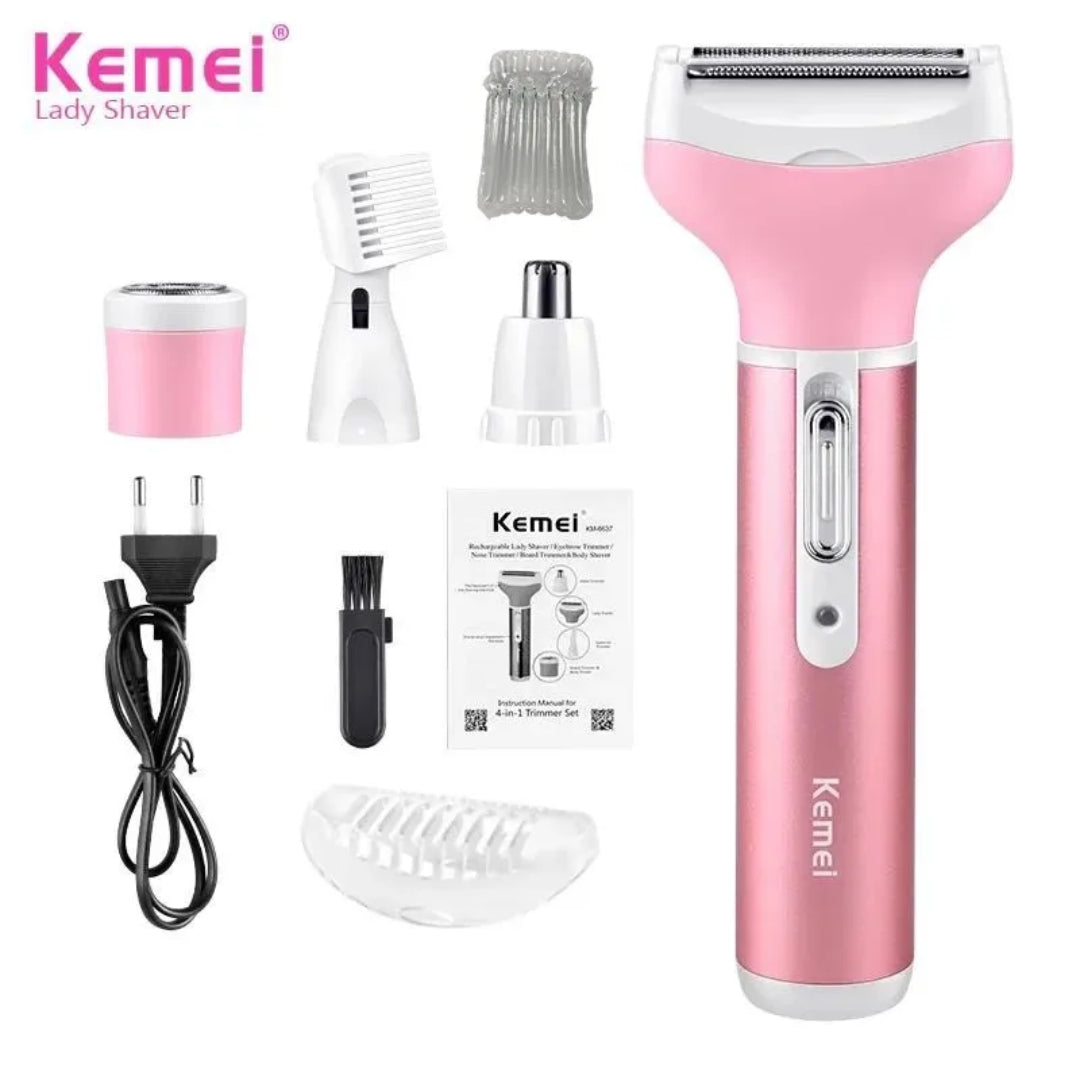 Kemei KM - 6637 Epilateur-Rasoir multifonctions - Rechargeable - 4 en 1 - Rose