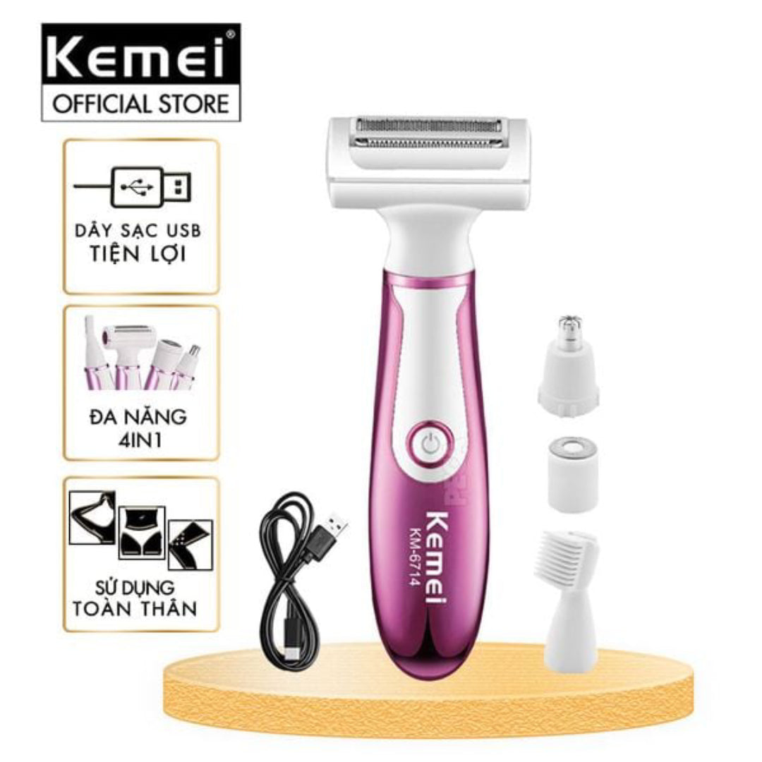 Kemei KM-6714 Épilateur Rasoir Électrique – Épilation Corporelle USB, Machine 2 en 1 pour Femmes