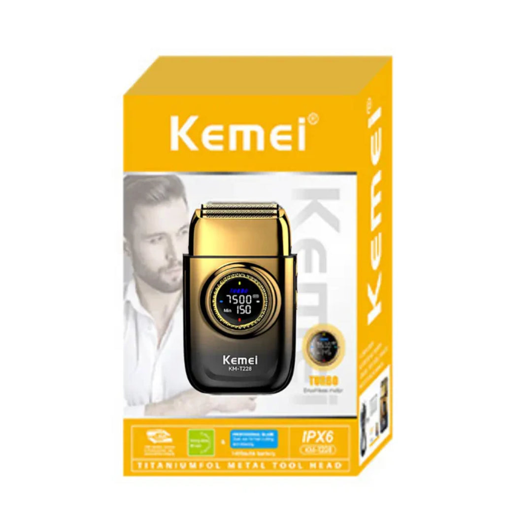 KEMEI KM-T228 Rasoir Electrique a grille pour homme sans fil rechargeable avec écran LED 3vitesses sec et humide