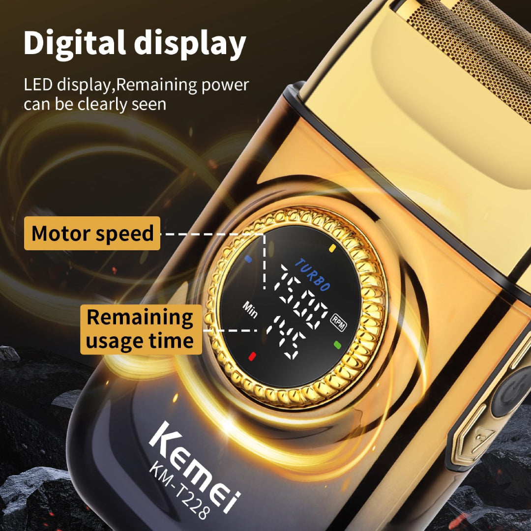 KEMEI KM-T228 Rasoir Electrique a grille pour homme sans fil rechargeable avec écran LED 3vitesses sec et humide
