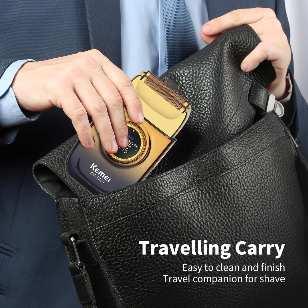 KEMEI KM-T228 Rasoir Electrique a grille pour homme sans fil rechargeable avec écran LED 3vitesses sec et humide