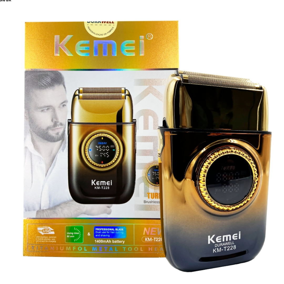 KEMEI KM-T228 Rasoir Electrique a grille pour homme sans fil rechargeable avec écran LED 3vitesses sec et humide