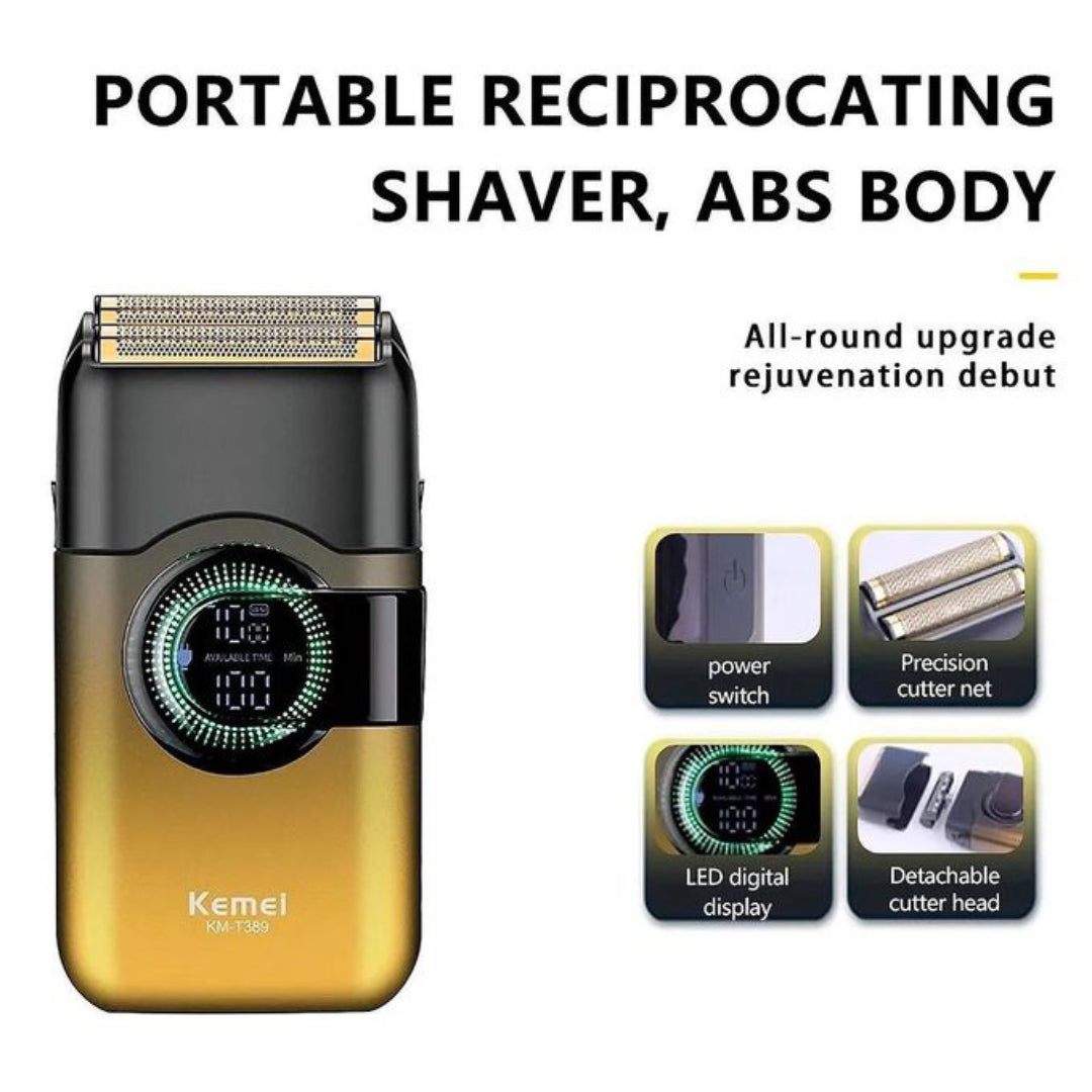 Kemei KM-T389 Rasoir electrique a grille pour homme double lame flottante pour estomper peau et barbe rechargeable