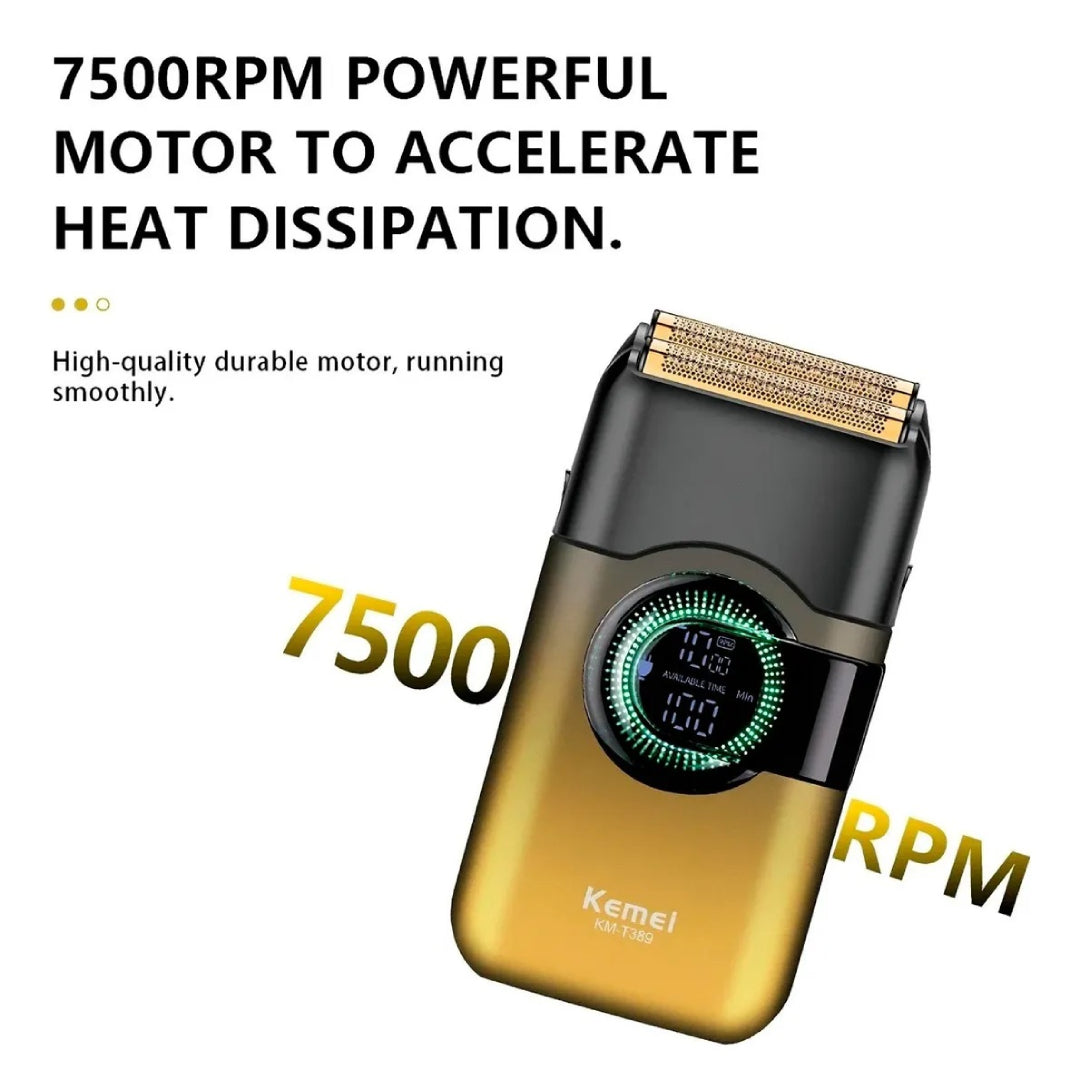 Kemei KM-T389 Rasoir electrique a grille pour homme double lame flottante pour estomper peau et barbe rechargeable