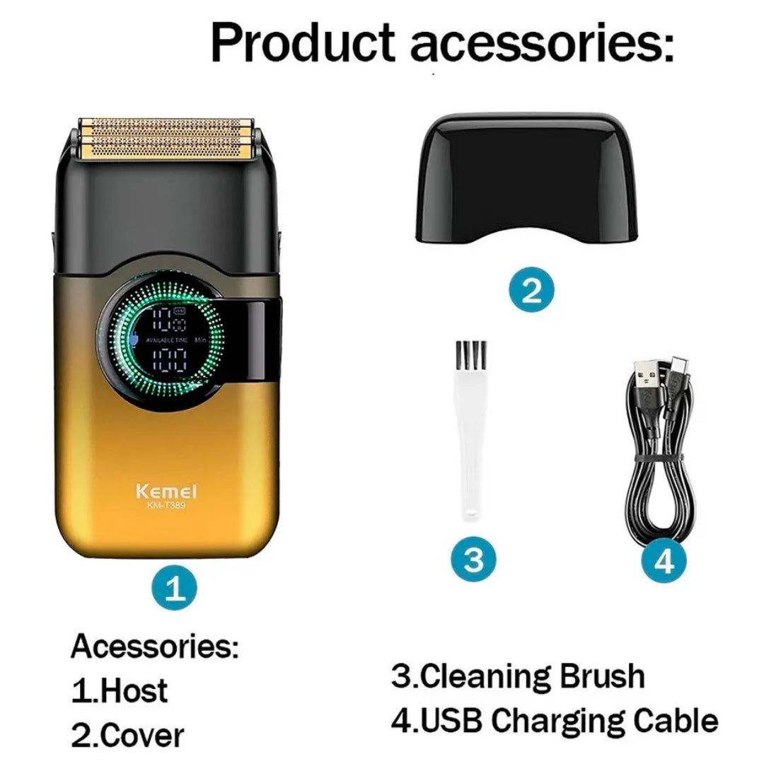 Kemei KM-T389 Rasoir electrique a grille pour homme double lame flottante pour estomper peau et barbe rechargeable