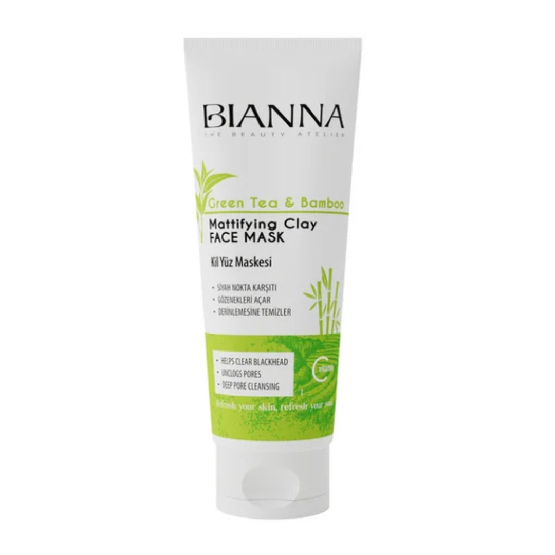 Masque Visage Mattifiant à l'Argile Bianna Thé Vert & Bambou - 200 ml