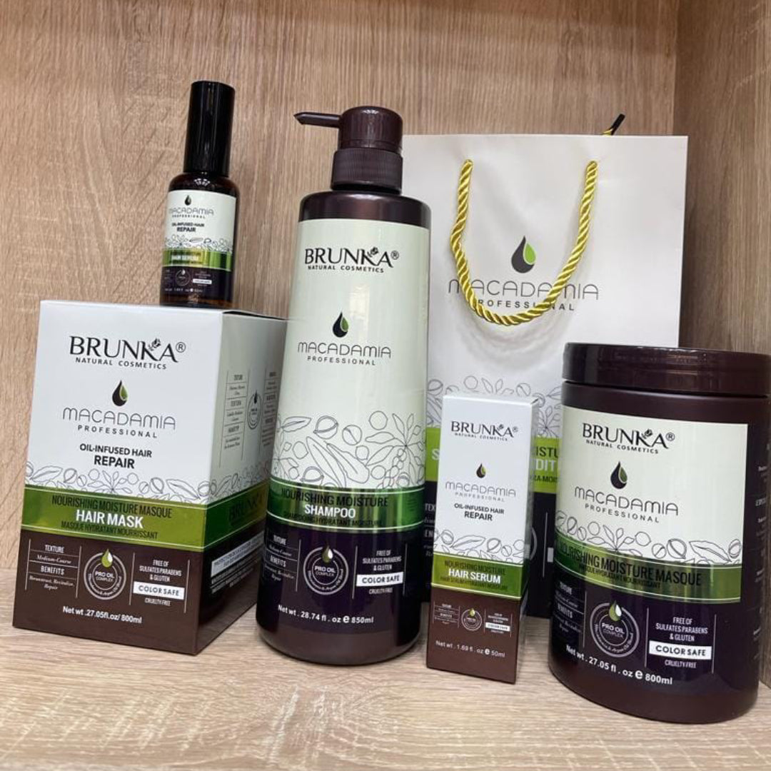 PACK BRUNKA Macadamia ( Shampooing 850ml+ Masque 800ml+Sérum 50ml )