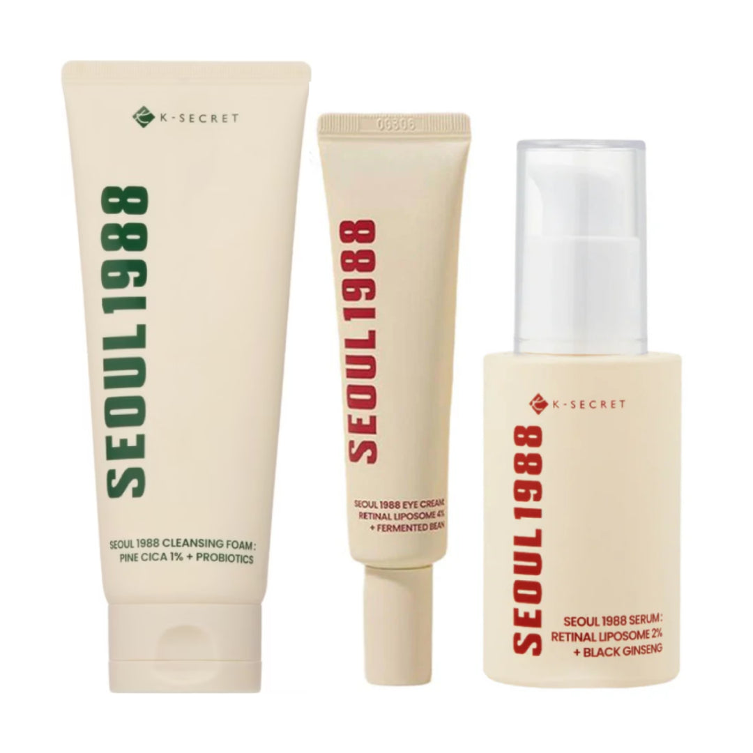 KSECRET – SEOUL 1988 ( Mousse Nettoyante + Crème pour les yeux enrichie de 4 % + Sérum anti-âge combine 2%)