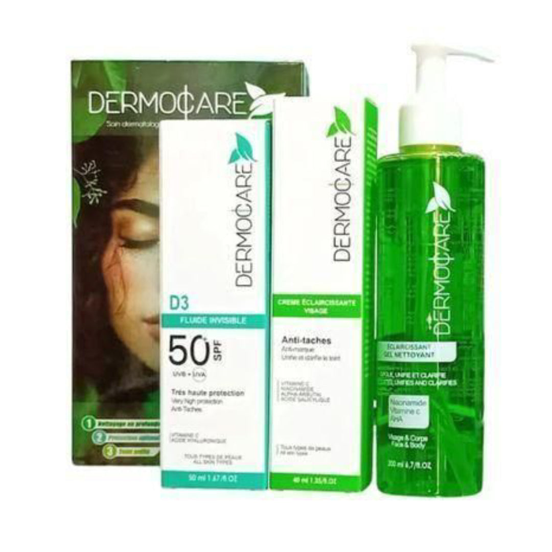 PACK Dermocare Ecran Fluide + Creme Eclaircissant + Gel Nettoyant
