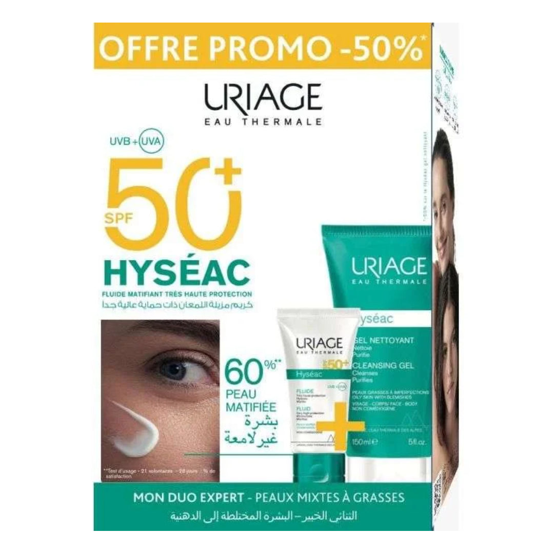 PACK URIAGE HYSEAC FLUIDE MATIFIANT SPF50 50ML+EAU MICELLAIRE THERMALE 50ML OFFERTE