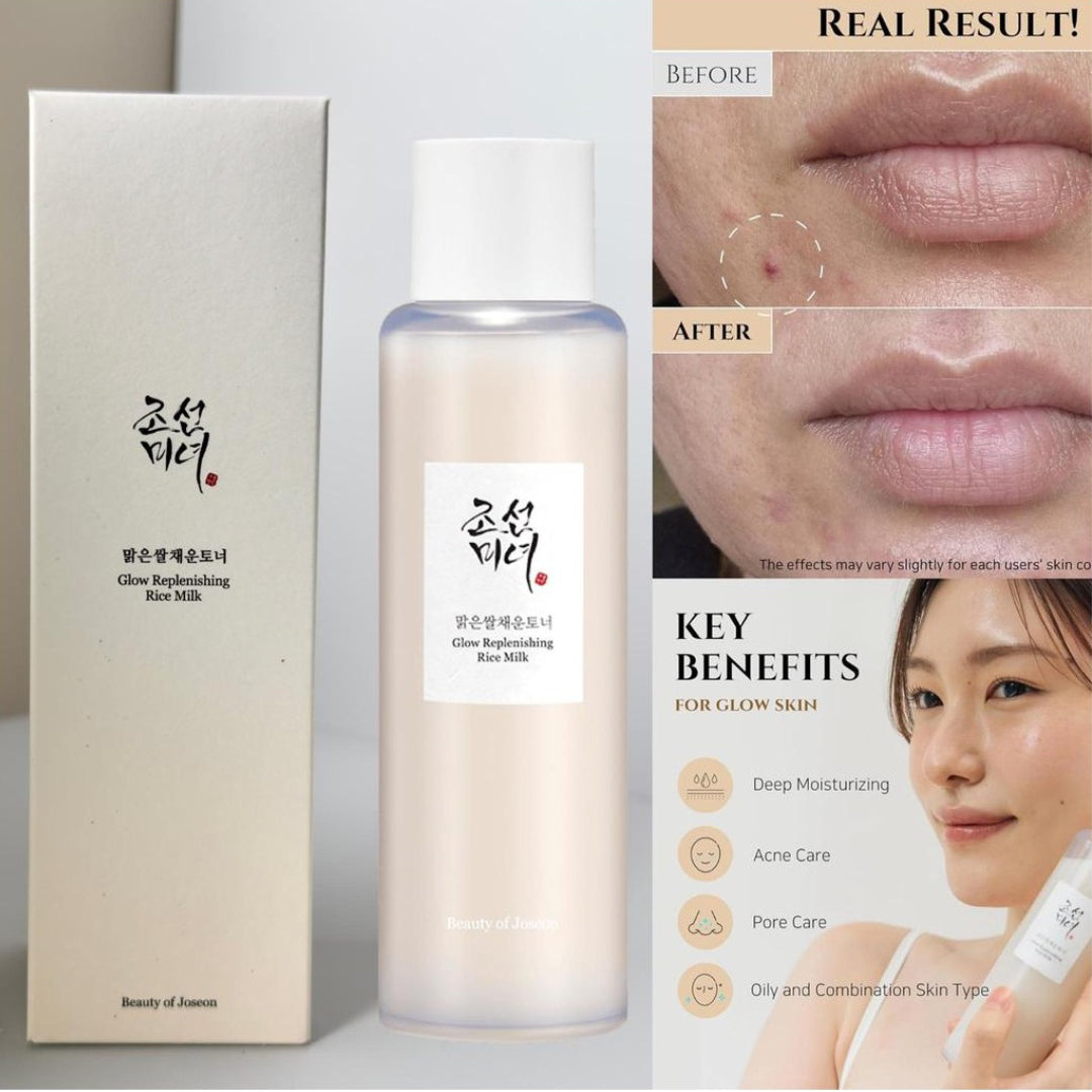 Pack Complet Beauty of Joseon – ( Glow Replenishing Rice Milk + Glow Mask Rice & Honey +Relief Sun (Rice + Probiotics, SPF50+ PA++++) + ( Propolis + Niacinamide Serum ))