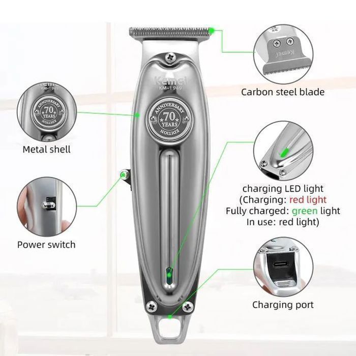 Kemei KM-1949 Tondeuse à Cheveux Homme de Charge Rapide, Coupeur Professionnel en Métal