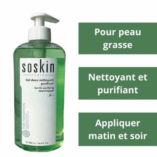 SOSKIN Gel doux nettoyant purifiant Gentle purifying Cleansing Gel 500ml